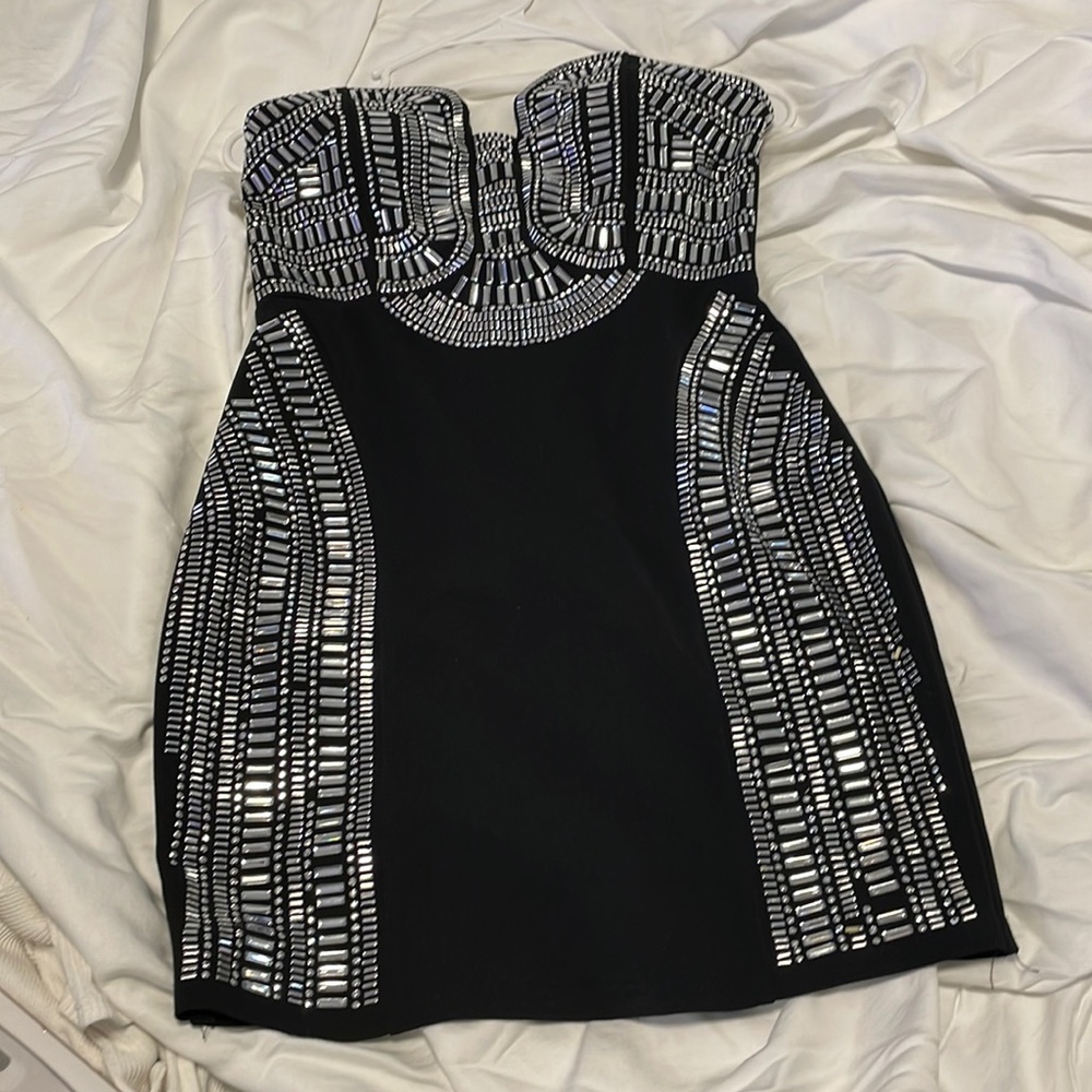 Black sequence large mini dress